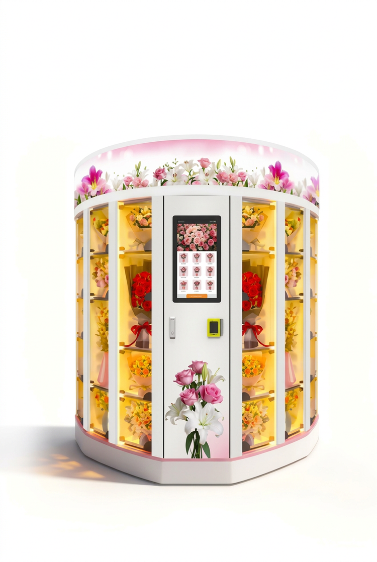 Rotating 30-Slot Flower Vending Machine – 360° Glass Display