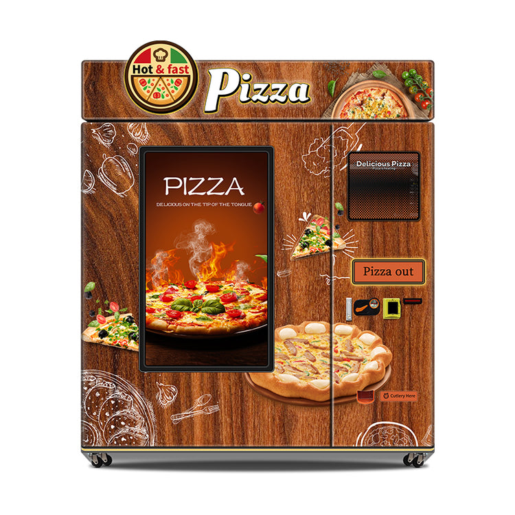 Hot Pizza Vending Machine – Wood-Look Cabinet